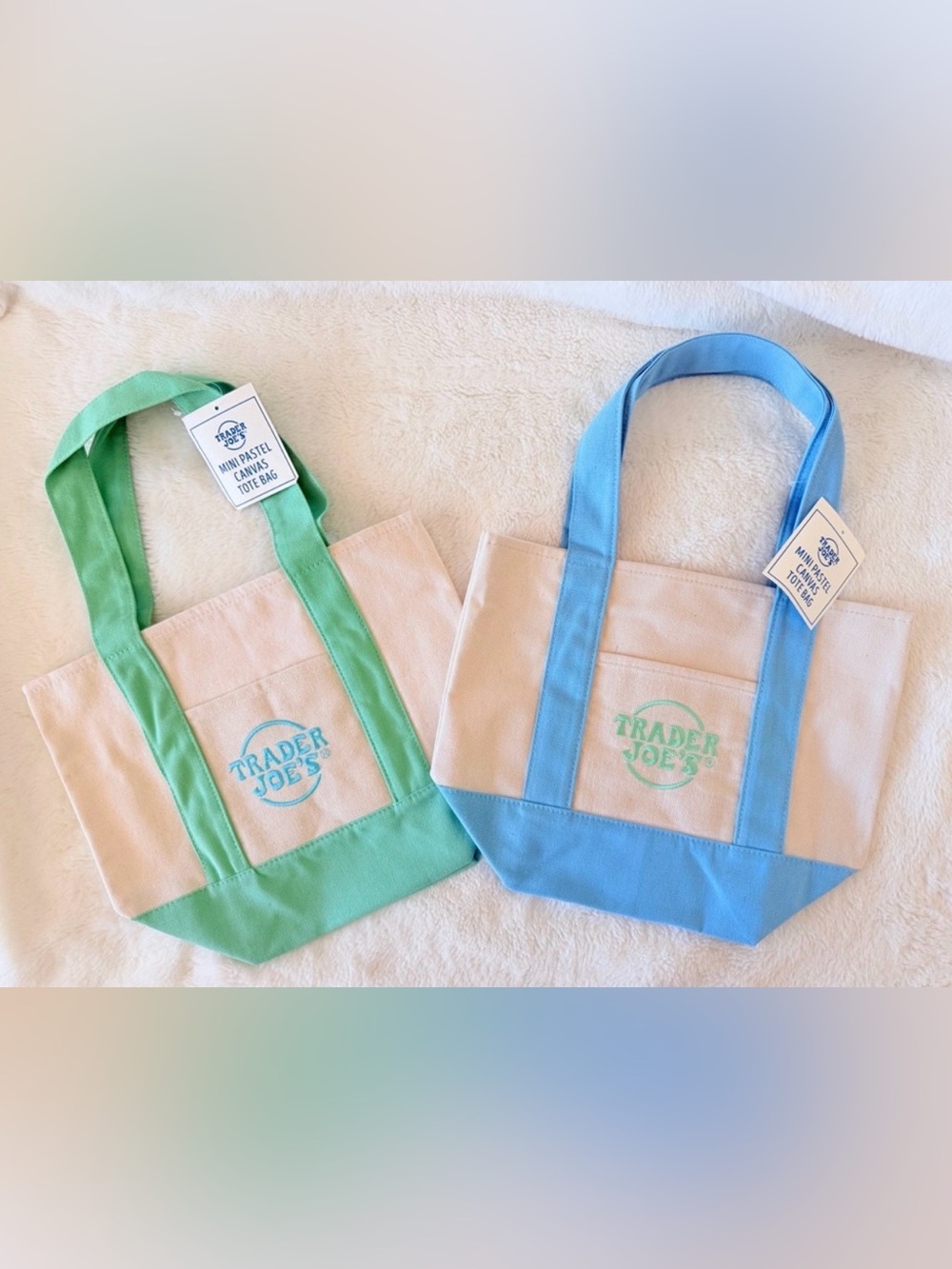 Trader Joe's Mini Pastel Canvas Tote Bag Set - Blue and Green